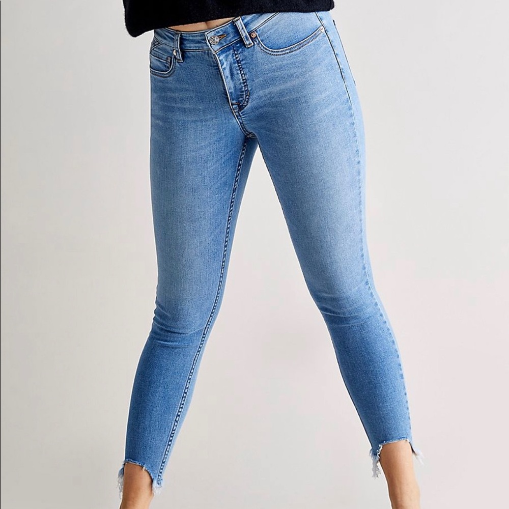 Free People CRVY Mid Rise Destroyed Skinny Jeans